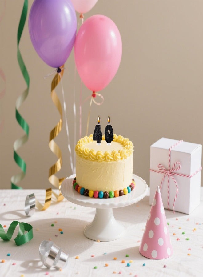 AOOLADA 40 Birthday Candle, 40th Cake Candles, Number 40 Birthday Candles for Cake Topper Decoration, Black - Image 3